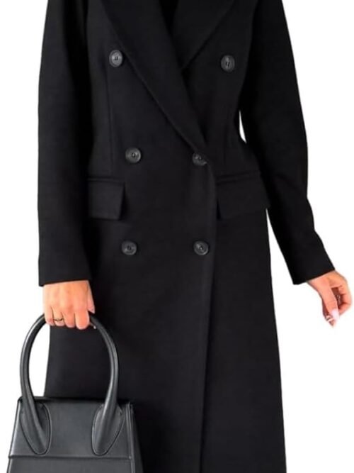 Womens Long Wool Coat Double Breasted Trench Coat Fall Winter Clothes