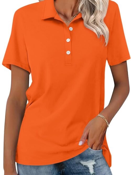 Women's Collared Button-Front Short-Sleeve Polo Shirt