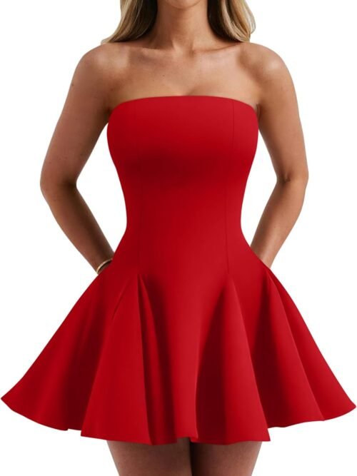 Women's Sexy Summer Strapless Mini Dress Homecoming Off Shoulder Sleeveless Party Club Short Dresses