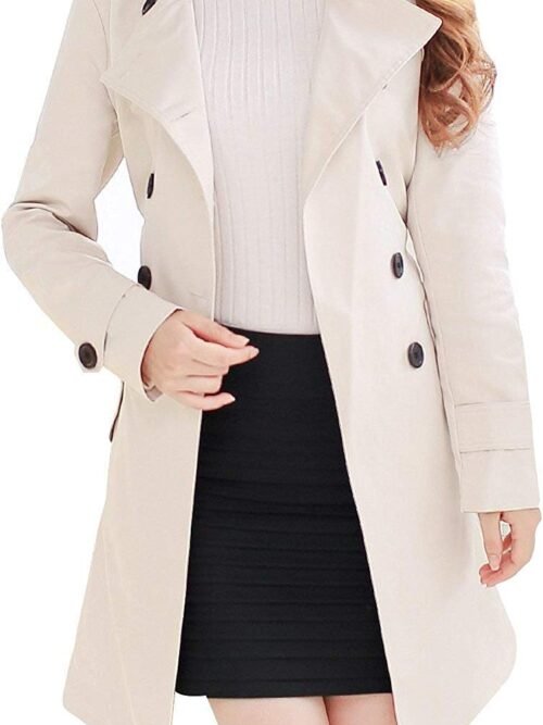 Women's Double-Breasted Trench Coat Classic Lapel Overcoat Slim Outerwear Waterproof Coat with Belt Buckle