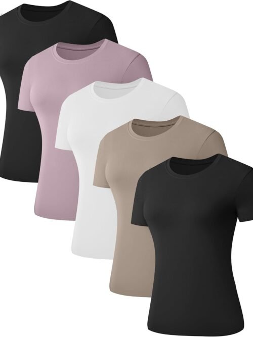 Stretchy Fitted Crew Neck Short Sleeve Tee