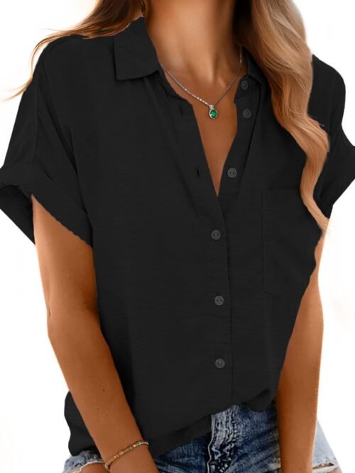 V-Neck Roll-Sleeve Pocket Shirt