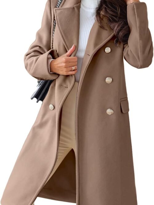 Women's Winter Lapel Double Breasted Office Work Long Wool Pea Coat Overcoat