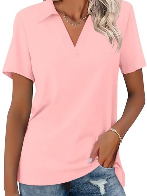 Women's V-Neck Loose-Fit Short-Sleeve Polo Shirt