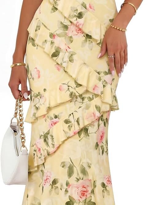Summer Floral Wedding Guest Maxi Dress Women  Vacation Formal Bodycon Spaghetti Strap Cocktail Party Long Dress