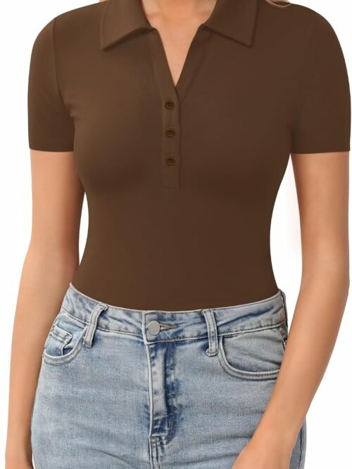 Women's Slim-Fit Collared Button-Front Polo Shirt