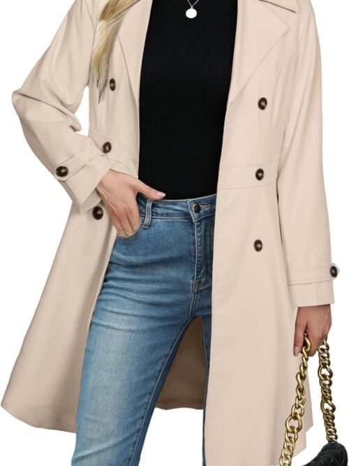 Womens Trench Coat Double-Breasted Long Dressy Windbreaker Overcoat Fall Winter Outerwear