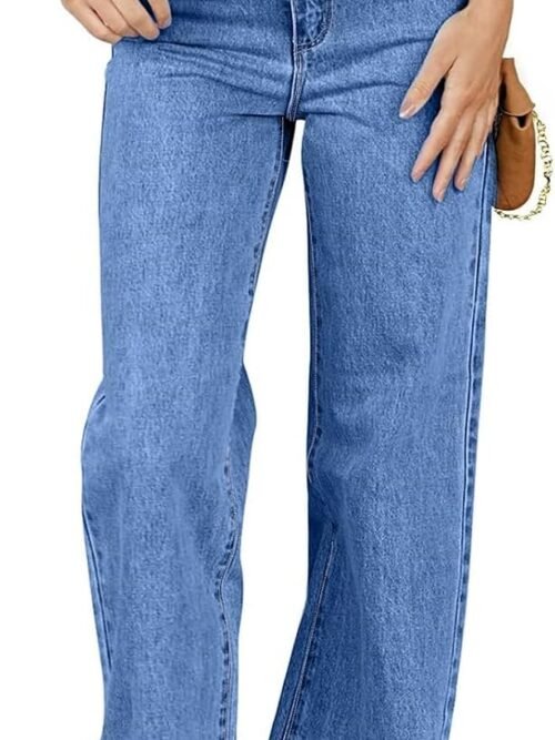 Women's Jeans High Waisted Straight Leg Stretchy Jeans Trendy Loose Wide Leg  Denim Pants with Pockets