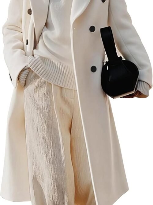 Womens Long Wool Coats Fall Winter Double Breasted Trench Coat Peacoat