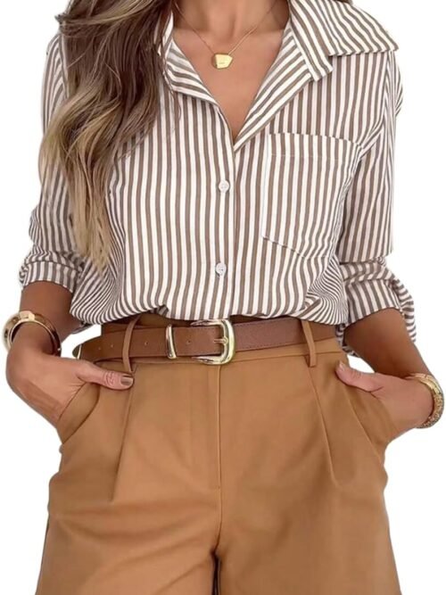 Solid-Color Striped Casual Shirt