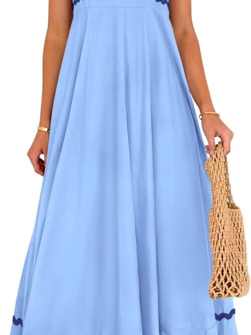 Women's  Summer Flowy Maxi Dress Casual Sleeveless Spaghetti Strap Ruffle Beach Long Dresses