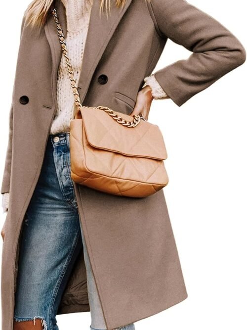 Women's Winter Wool Coat Casual Notch Lapel Single-Breasted Peacoat