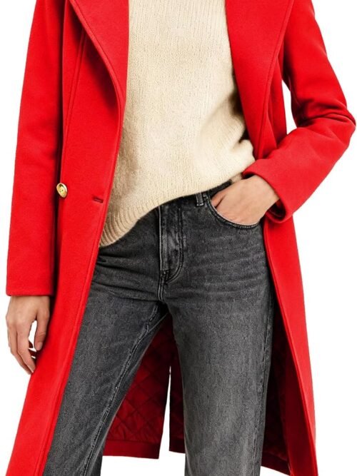 Women's Long Notch Lapel Coat, Double-Breasted Peacoat, Casual Classic Fall Winter Overcoat