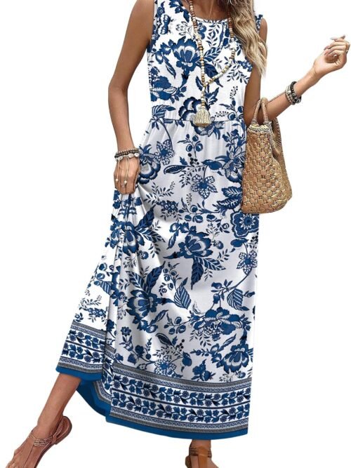 Summer Dresses for Women  Maxi Dresses Long Flowy A Line Sleeveless Sundresses with Pockets