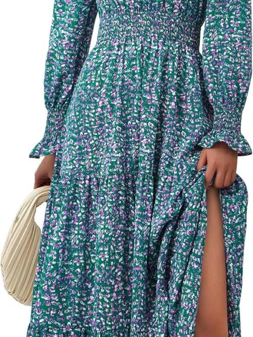 Women's Floral Maxi Dress  Fall Long Sleeve V Neck A Line Long Flowy Spring Party Boho Dresses